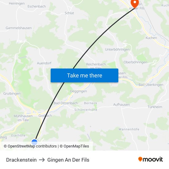 Drackenstein to Gingen An Der Fils map