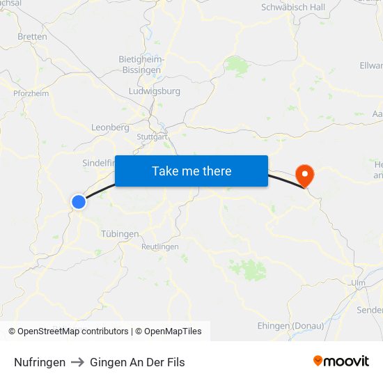 Nufringen to Gingen An Der Fils map