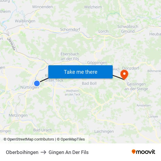 Oberboihingen to Gingen An Der Fils map