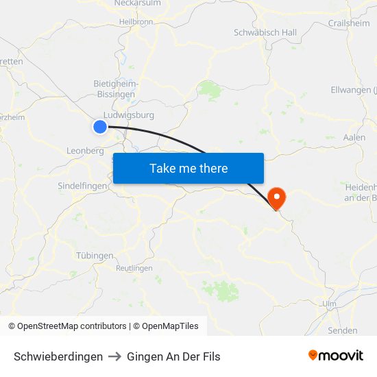 Schwieberdingen to Gingen An Der Fils map
