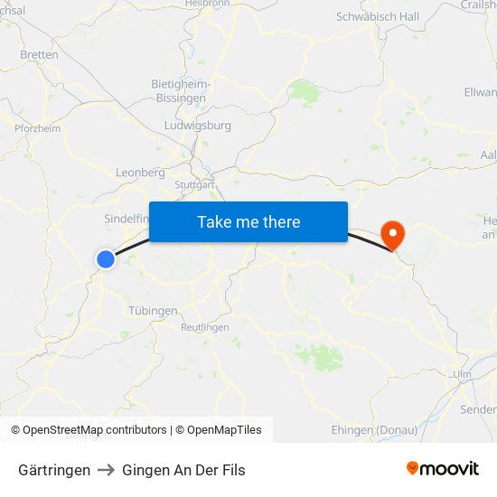 Gärtringen to Gingen An Der Fils map