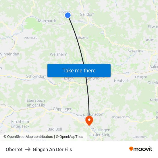 Oberrot to Gingen An Der Fils map