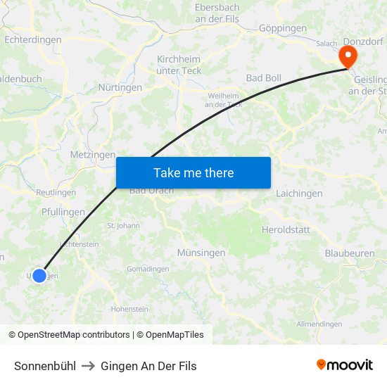 Sonnenbühl to Gingen An Der Fils map