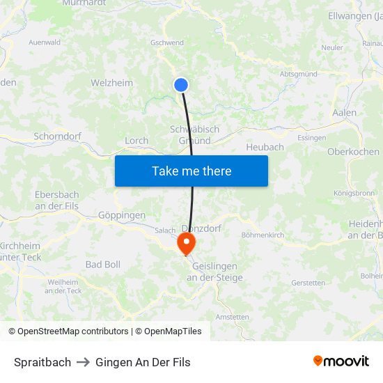 Spraitbach to Gingen An Der Fils map