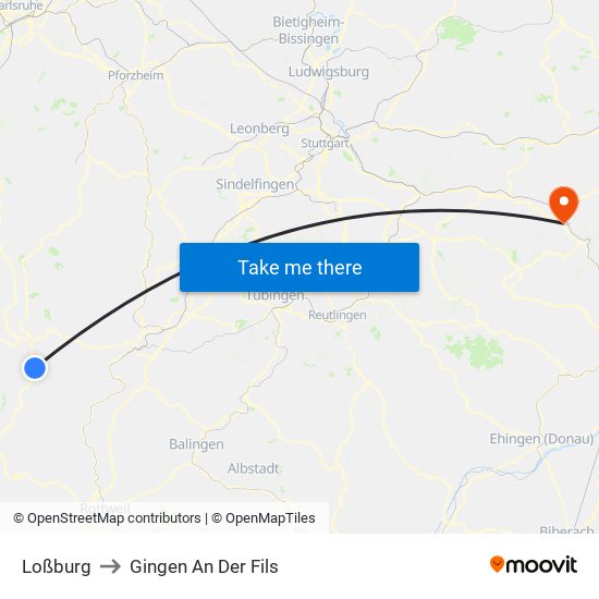 Loßburg to Gingen An Der Fils map