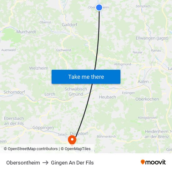 Obersontheim to Gingen An Der Fils map