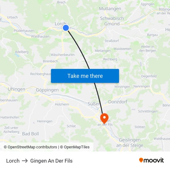 Lorch to Gingen An Der Fils map