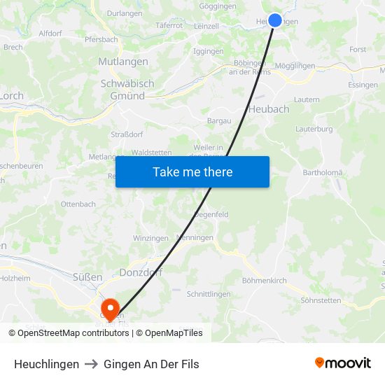 Heuchlingen to Gingen An Der Fils map