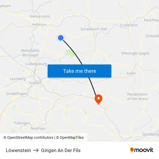 Löwenstein to Gingen An Der Fils map