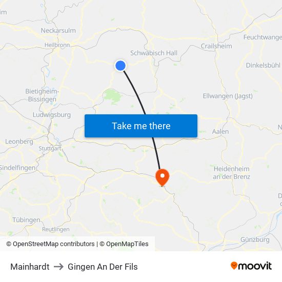Mainhardt to Gingen An Der Fils map