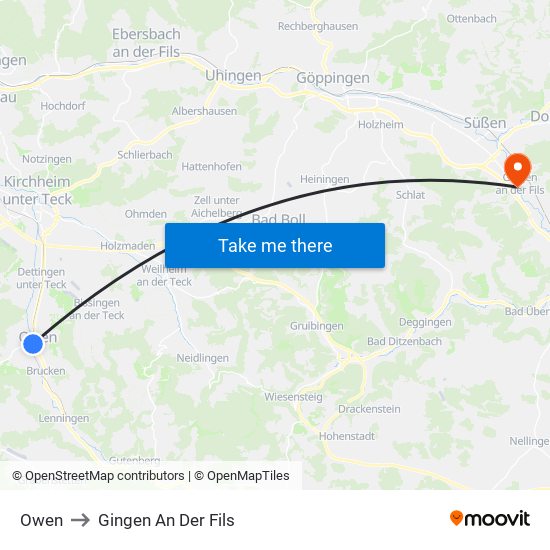 Owen to Gingen An Der Fils map