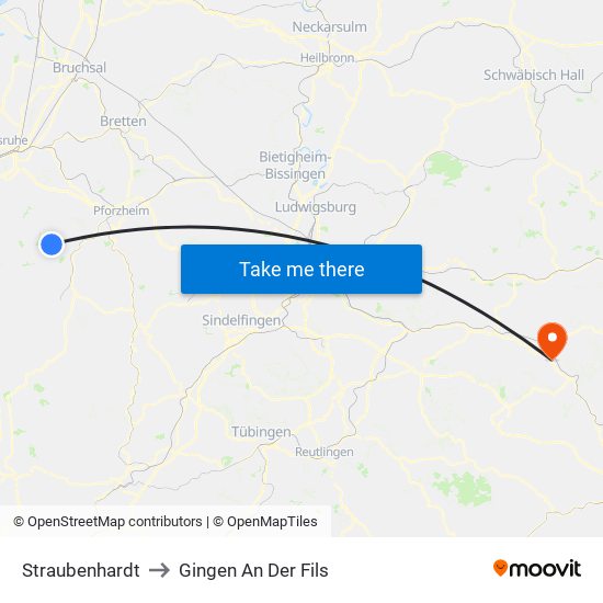 Straubenhardt to Gingen An Der Fils map