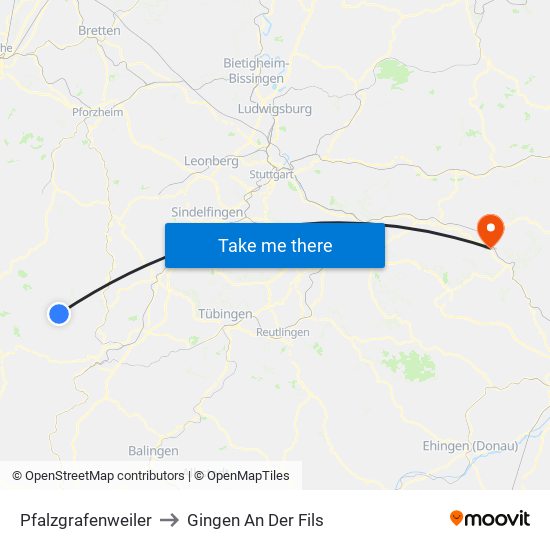 Pfalzgrafenweiler to Gingen An Der Fils map