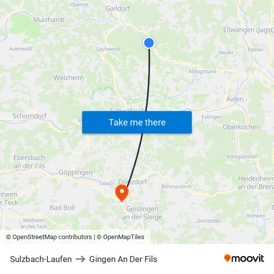 Sulzbach-Laufen to Gingen An Der Fils map