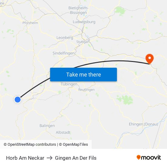 Horb Am Neckar to Gingen An Der Fils map