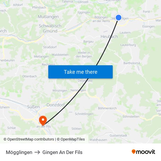 Mögglingen to Gingen An Der Fils map