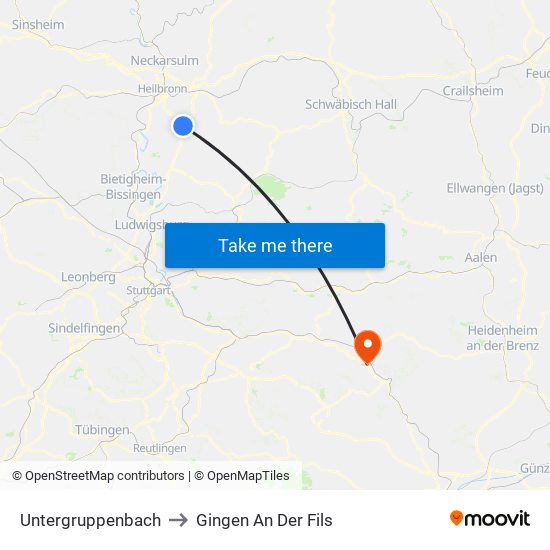 Untergruppenbach to Gingen An Der Fils map