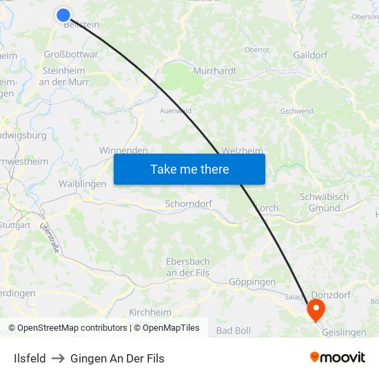 Ilsfeld to Gingen An Der Fils map
