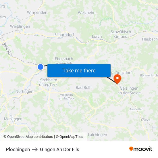 Plochingen to Gingen An Der Fils map