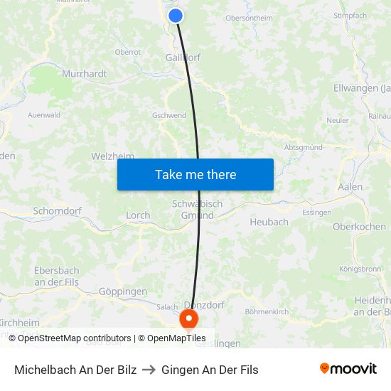 Michelbach An Der Bilz to Gingen An Der Fils map