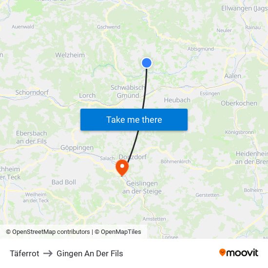 Täferrot to Gingen An Der Fils map