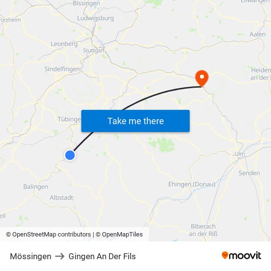 Mössingen to Gingen An Der Fils map