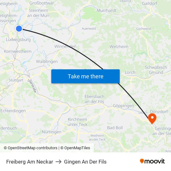 Freiberg Am Neckar to Gingen An Der Fils map