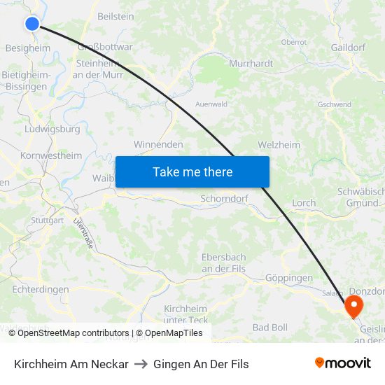 Kirchheim Am Neckar to Gingen An Der Fils map