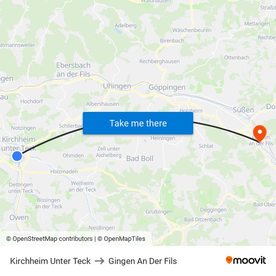 Kirchheim Unter Teck to Gingen An Der Fils map