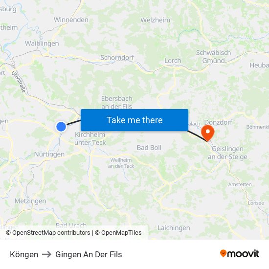 Köngen to Gingen An Der Fils map