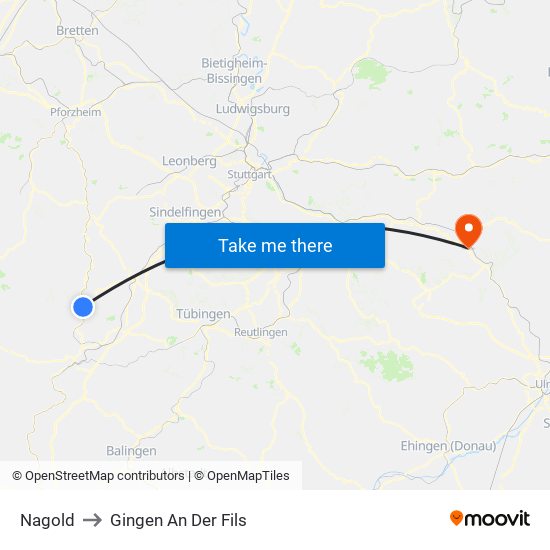 Nagold to Gingen An Der Fils map
