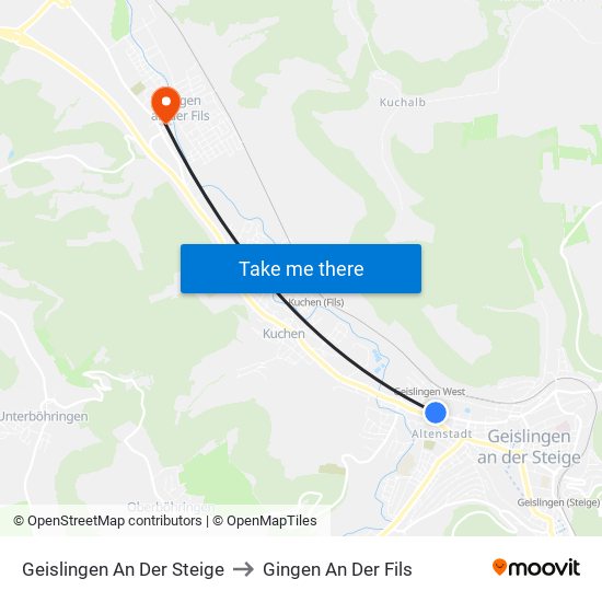 Geislingen An Der Steige to Gingen An Der Fils map
