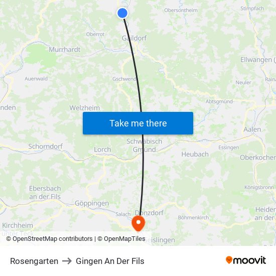 Rosengarten to Gingen An Der Fils map