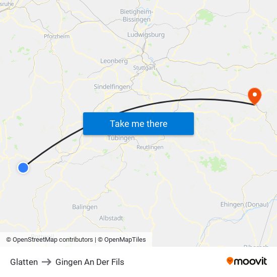 Glatten to Gingen An Der Fils map