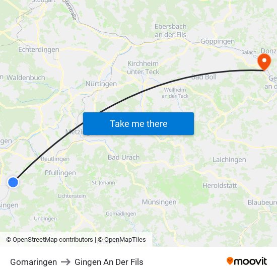 Gomaringen to Gingen An Der Fils map