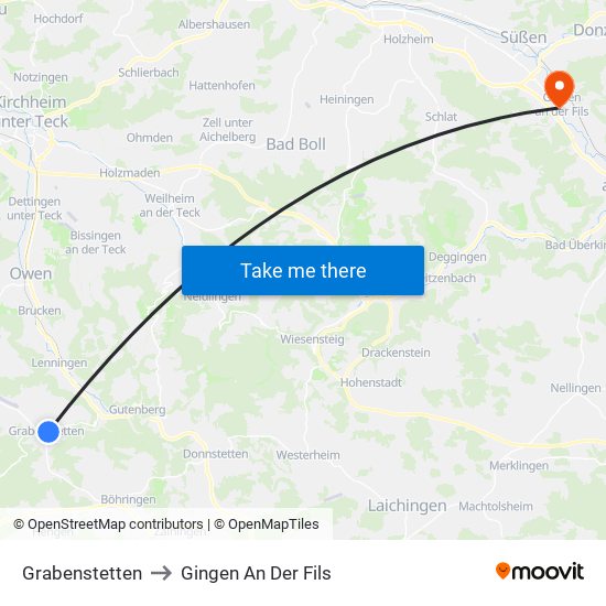 Grabenstetten to Gingen An Der Fils map