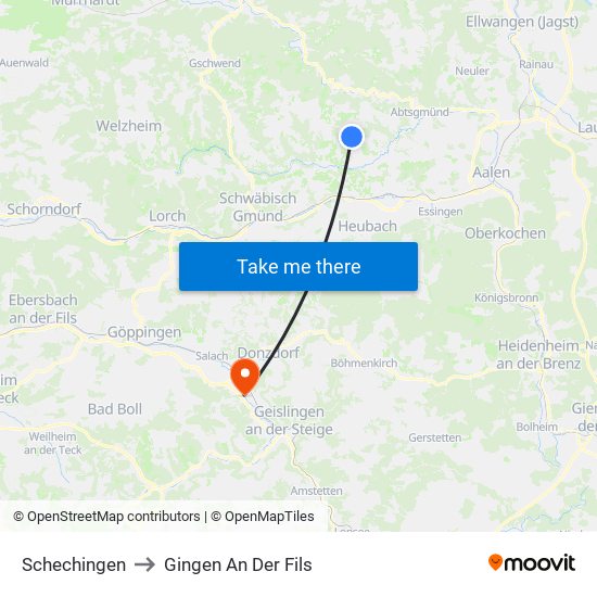 Schechingen to Gingen An Der Fils map