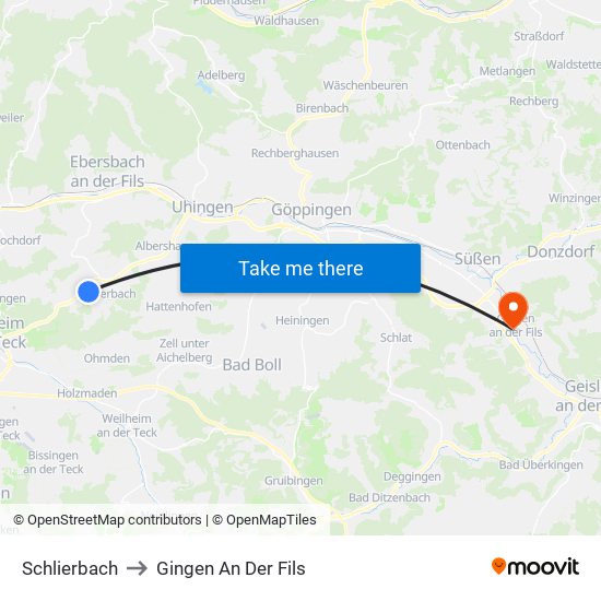 Schlierbach to Gingen An Der Fils map