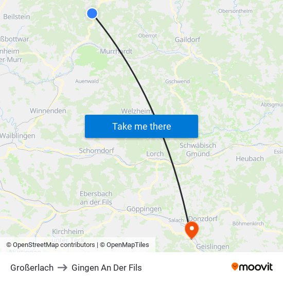 Großerlach to Gingen An Der Fils map