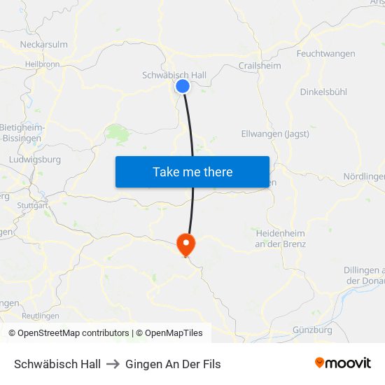 Schwäbisch Hall to Gingen An Der Fils map