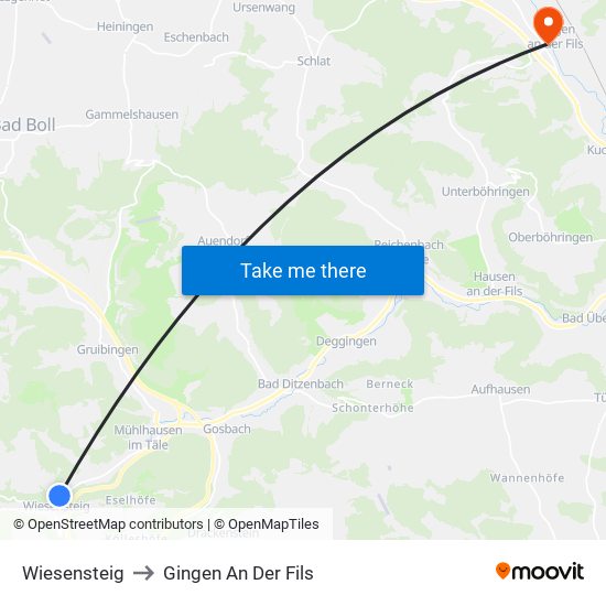 Wiesensteig to Gingen An Der Fils map