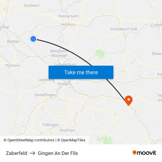 Zaberfeld to Gingen An Der Fils map