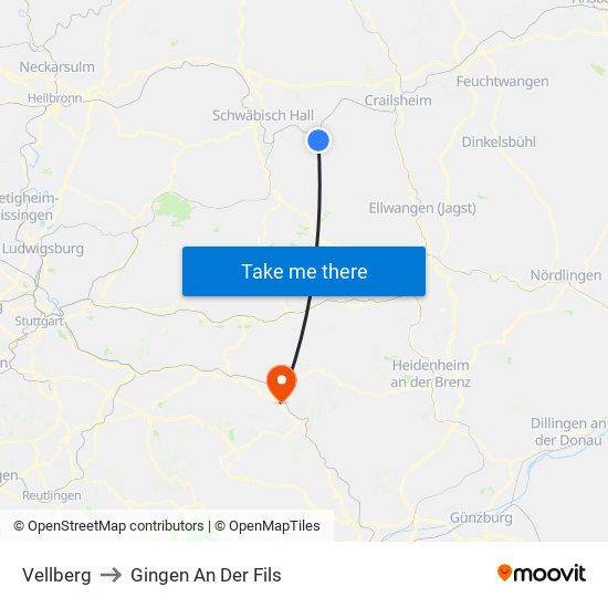 Vellberg to Gingen An Der Fils map