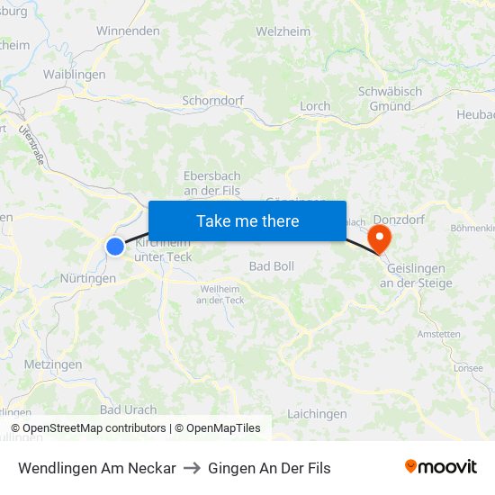 Wendlingen Am Neckar to Gingen An Der Fils map