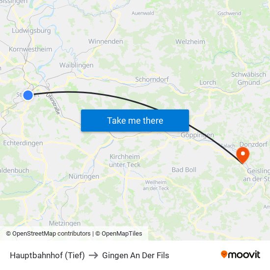 Hauptbahnhof (Tief) to Gingen An Der Fils map