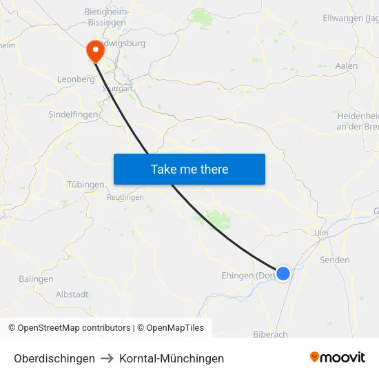Oberdischingen to Korntal-Münchingen map