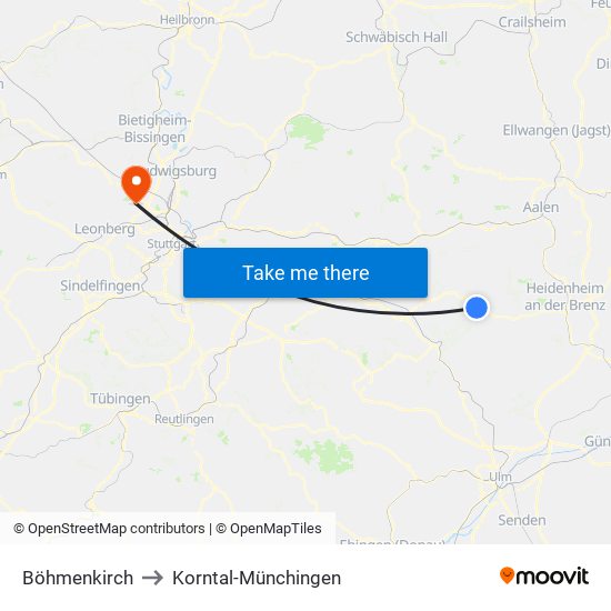 Böhmenkirch to Korntal-Münchingen map