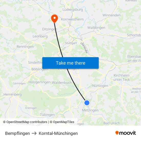 Bempflingen to Korntal-Münchingen map