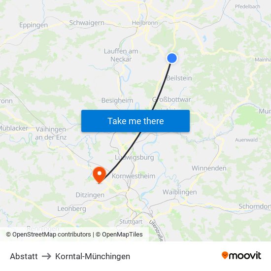 Abstatt to Korntal-Münchingen map