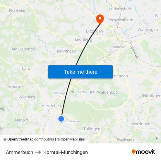 Ammerbuch to Korntal-Münchingen map